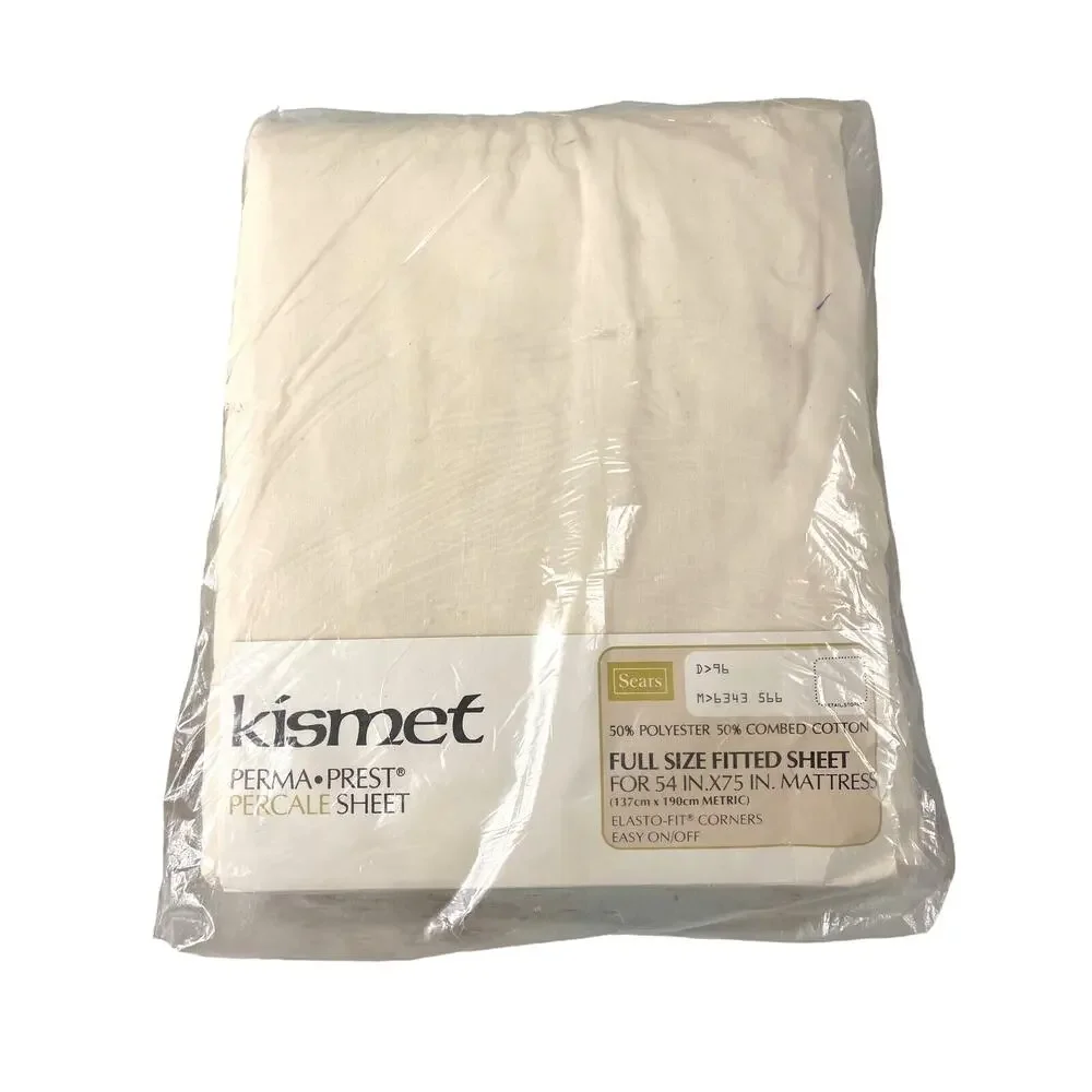 Vintage Sears Kismet Sheet Set – 2 Full Flat & Fitted NOS Beige Green Blue MCM